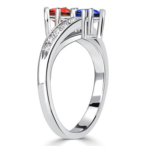 Toi Et Moi Ring: Sterling Silver Ruby & Blue Sapphire Cushion Cut Ring