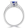 Toi Et Moi Ring: Sterling Silver Ruby & Blue Sapphire Cushion Cut Ring