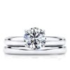 White Sapphire Solitaire Bridal Ring Set in Sterling Silver