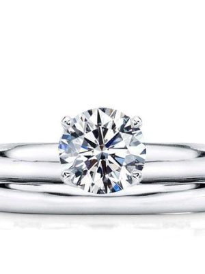 White Sapphire Solitaire Bridal Ring Set in Sterling Silver