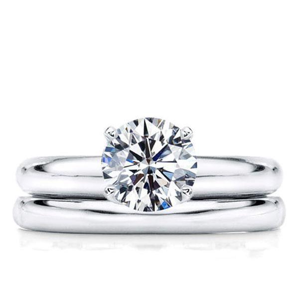 White Sapphire Solitaire Bridal Ring Set in Sterling Silver