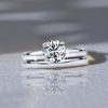 White Sapphire Solitaire Bridal Ring Set in Sterling Silver