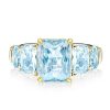 Radiant Cut Aquamarine Five Stone Engagement Ring - Sterling Silver
