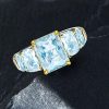 Radiant Cut Aquamarine Five Stone Engagement Ring - Sterling Silver