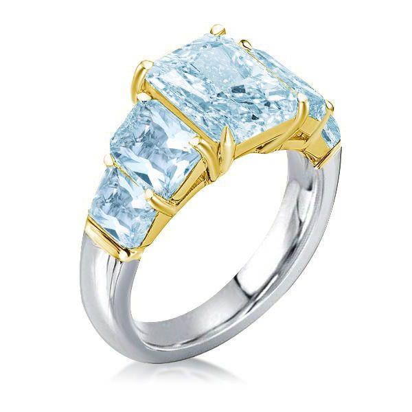 Radiant Cut Aquamarine Five Stone Engagement Ring - Sterling Silver