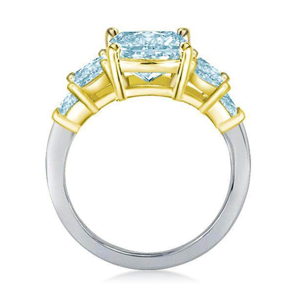 Radiant Cut Aquamarine Five Stone Engagement Ring - Sterling Silver