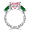 Affordable Three Stone Radiant Cut Pink Sapphire Engagement Ring in Sterling Silver