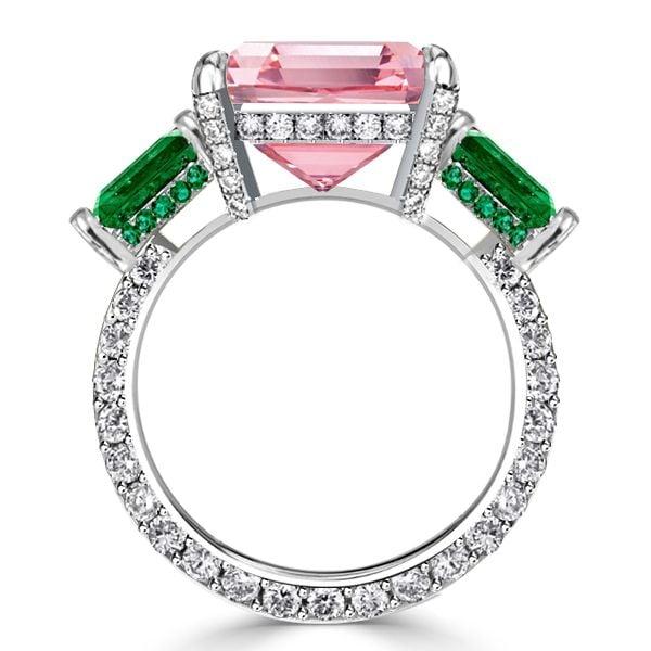 Affordable Three Stone Radiant Cut Pink Sapphire Engagement Ring in Sterling Silver