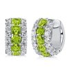 Cushion Cut Peridot Hoop Earrings in Sterling Silver for Women