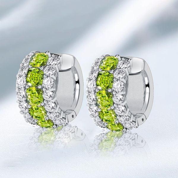 Cushion Cut Peridot Hoop Earrings in Sterling Silver for Women