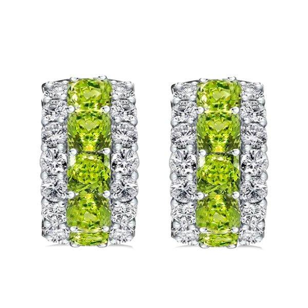 Cushion Cut Peridot Hoop Earrings in Sterling Silver for Women
