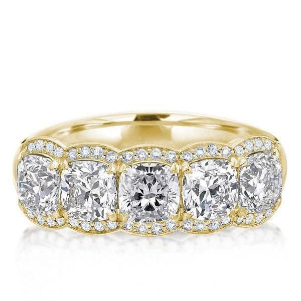 Golden White Sapphire Halo Cushion Wedding Band Ring, 18K Gold Plated Sterling Silver