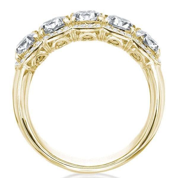 Golden White Sapphire Halo Cushion Wedding Band Ring, 18K Gold Plated Sterling Silver