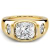 3 CT. Cushion Cut Three Stone Engagement Ring in 18K Gold Plated Sterling Silver