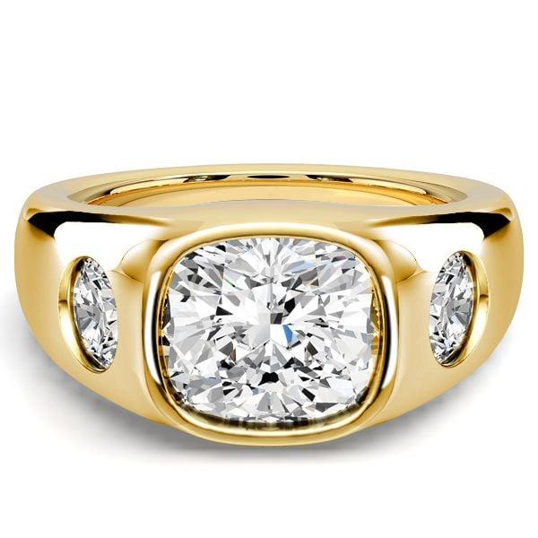 3 CT. Cushion Cut Three Stone Engagement Ring in 18K Gold Plated Sterling Silver