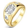 3 CT. Cushion Cut Three Stone Engagement Ring in 18K Gold Plated Sterling Silver