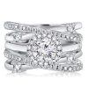 Halo Round Cut White Sapphire Split-Band Bridal Set in Sterling Silver