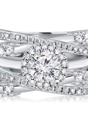 Halo Round Cut White Sapphire Split-Band Bridal Set in Sterling Silver