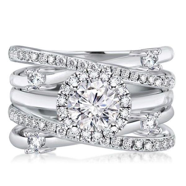 Halo Round Cut White Sapphire Split-Band Bridal Set in Sterling Silver