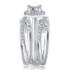 Halo Round Cut White Sapphire Split-Band Bridal Set in Sterling Silver