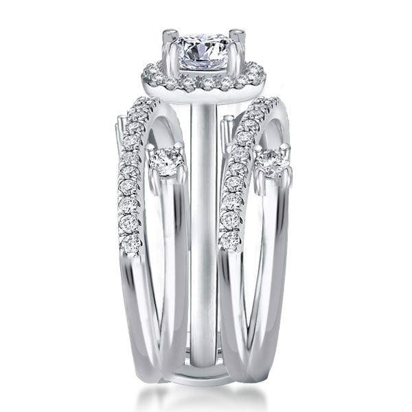 Halo Round Cut White Sapphire Split-Band Bridal Set in Sterling Silver