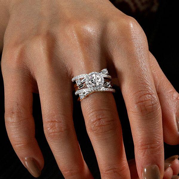 Halo Round Cut White Sapphire Split-Band Bridal Set in Sterling Silver