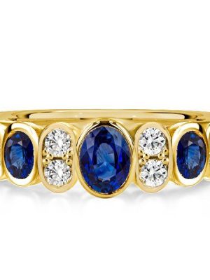 Cushion Cut Blue Sapphire Wedding Band - 18K Gold Plated Sterling Silver