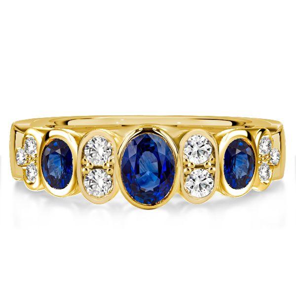 Cushion Cut Blue Sapphire Wedding Band - 18K Gold Plated Sterling Silver