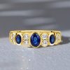 Cushion Cut Blue Sapphire Wedding Band - 18K Gold Plated Sterling Silver