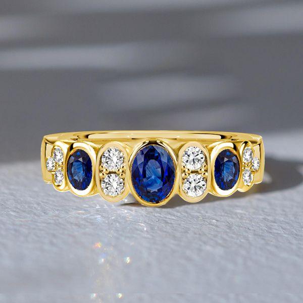Cushion Cut Blue Sapphire Wedding Band - 18K Gold Plated Sterling Silver