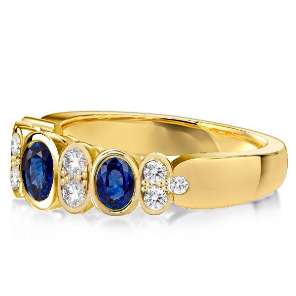 Cushion Cut Blue Sapphire Wedding Band - 18K Gold Plated Sterling Silver