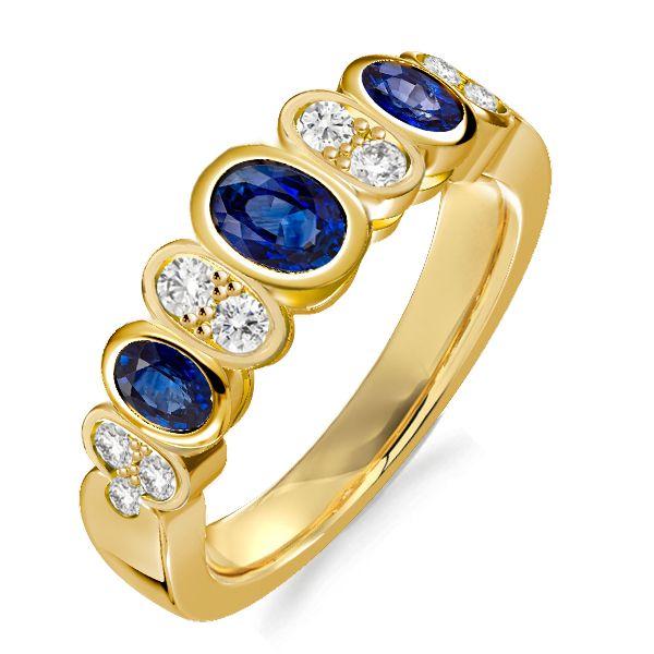 Cushion Cut Blue Sapphire Wedding Band - 18K Gold Plated Sterling Silver