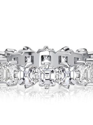 Asscher Cut Cubic Zirconia Eternity Band - Sterling Silver Wedding Ring