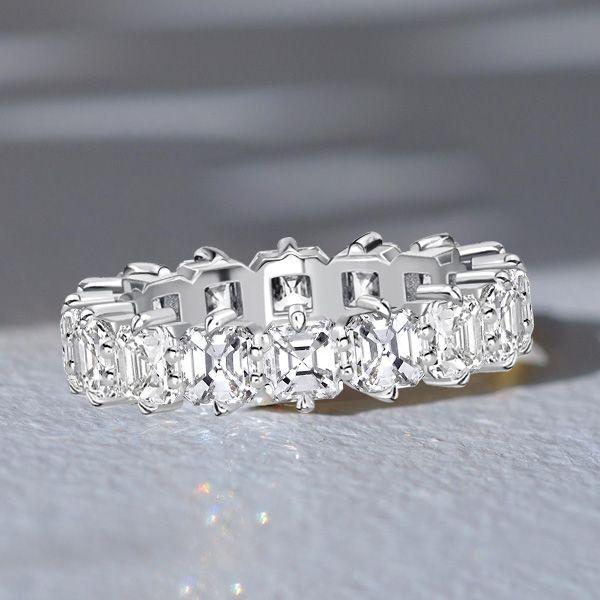 Asscher Cut Cubic Zirconia Eternity Band - Sterling Silver Wedding Ring
