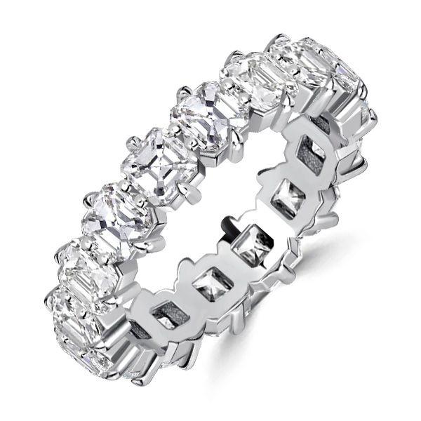Asscher Cut Cubic Zirconia Eternity Band - Sterling Silver Wedding Ring