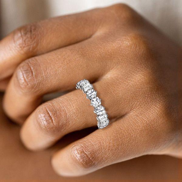 Asscher Cut Cubic Zirconia Eternity Band - Sterling Silver Wedding Ring