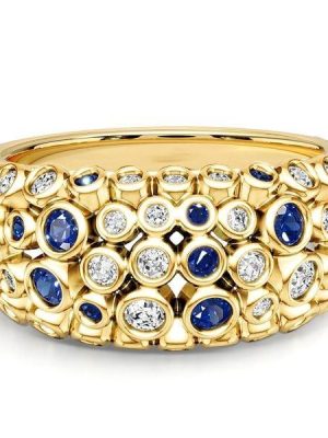 18K Gold Plated Sterling Silver Cocktail Ring with White and Blue Sapphire, 1.02 CT. TW.