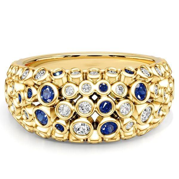 18K Gold Plated Sterling Silver Cocktail Ring with White and Blue Sapphire, 1.02 CT. TW.