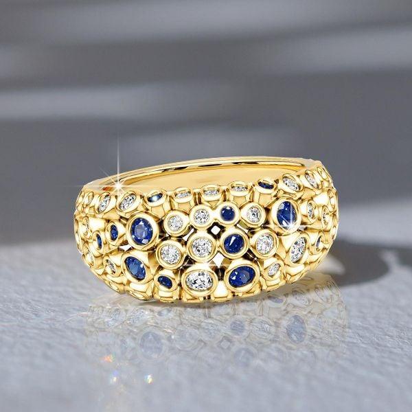 18K Gold Plated Sterling Silver Cocktail Ring with White and Blue Sapphire, 1.02 CT. TW.