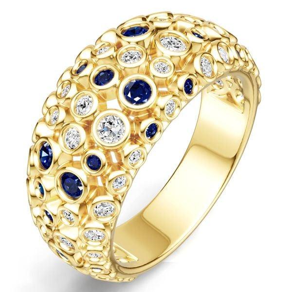 18K Gold Plated Sterling Silver Cocktail Ring with White and Blue Sapphire, 1.02 CT. TW.