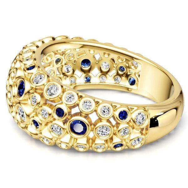 18K Gold Plated Sterling Silver Cocktail Ring with White and Blue Sapphire, 1.02 CT. TW.