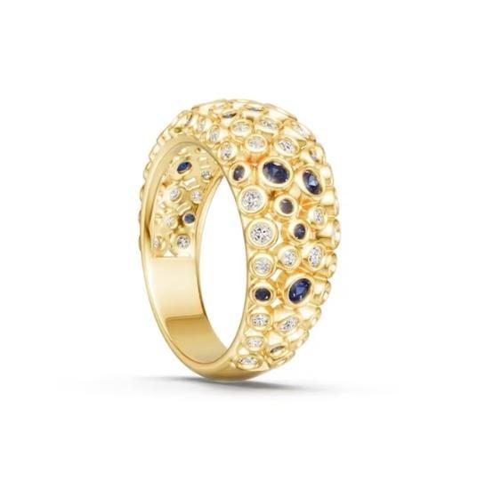 18K Gold Plated Sterling Silver Cocktail Ring with White and Blue Sapphire, 1.02 CT. TW.