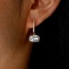 Sterling Silver Oval Cut Solitaire Hoop Earrings for Women with Hinged Back