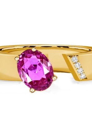Pink Oval Cut Sterling Silver Engagement Ring for Women - Open Ring Design