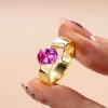 Pink Oval Cut Sterling Silver Engagement Ring for Women - Open Ring Design