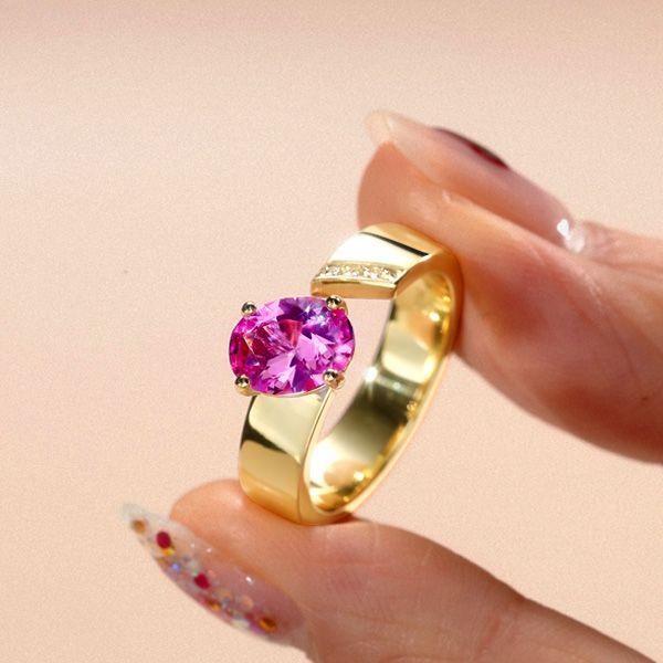 Pink Oval Cut Sterling Silver Engagement Ring for Women - Open Ring Design