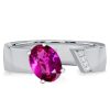 Pink Oval Cut Sterling Silver Engagement Ring for Women - Open Ring Design