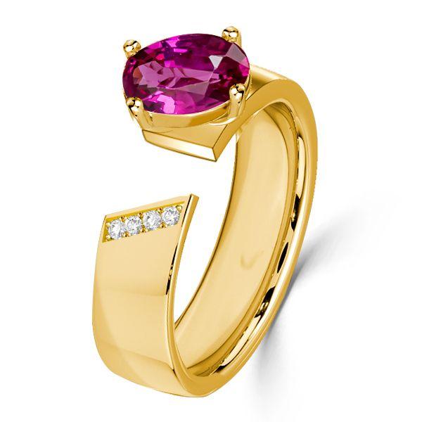 Pink Oval Cut Sterling Silver Engagement Ring for Women - Open Ring Design