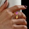 Pink Oval Cut Sterling Silver Engagement Ring for Women - Open Ring Design