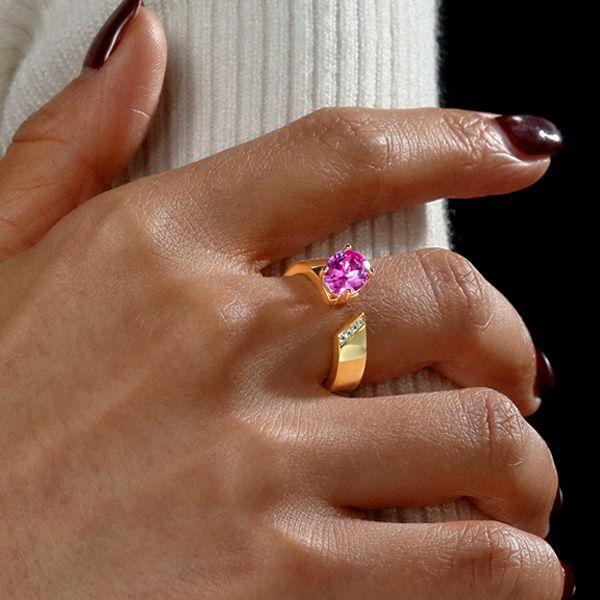 Pink Oval Cut Sterling Silver Engagement Ring for Women - Open Ring Design